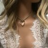 N2315d Pendentif coeur swarovski blanc collier cordon daim femme - Bijoux Colliers en ligne Ninanina
