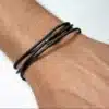 N2321a Bracelet homme multi tours cordon cuir fermoir acier aimanté - Bijoux bracelets hommes en ligne Ninanina