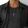 N2379b Collier homme pendentif griffe de tigre nacre blanche cordon cuir - Bijoux colliers hommes en ligne Ninanina