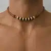 N2397 Collier homme perles de bois et argentées cordon cuir - Bijoux Colliers hommes en ligne Ninanina
