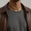 N2397b Collier homme perles de bois et argentées cordon cuir - Bijoux Colliers hommes en ligne Ninanina