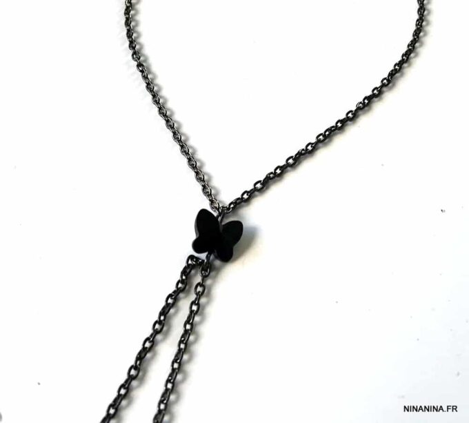 N2424f Chaine de pied Swarovski papillon noir femme - Bijoux de pieds en ligne Ninanina