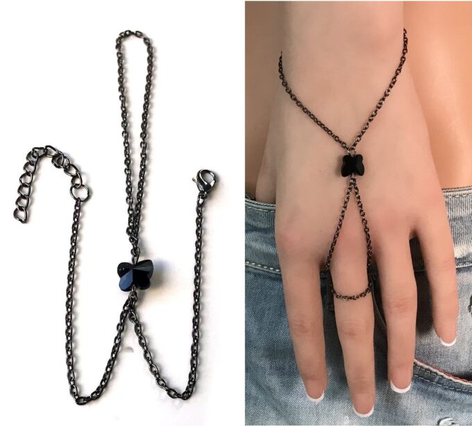 N2425a Bracelet bague Swarovski papillon cristal noir - Bijoux Bracelets en ligne Ninanina