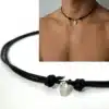 N2432a Collier breloque ovale Argent 925 massif cordon Cuir réglable - Bijoux Colliers hommes en ligne Ninanina