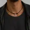 N2432b Collier breloque ovale Argent 925 massif cordon Cuir réglable - Bijoux Colliers hommes en ligne Ninanina
