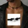 N2432c Collier breloque ovale Argent 925 massif cordon Cuir réglable - Bijoux Colliers hommes en ligne Ninanina