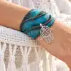N2443 Bracelet femme pendentif main de fatma Argent 925 et soie boheme chic - Bijoux bracelets femmes en ligne Ninanina