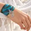 N2443B Bracelet femme pendentif main de fatma Argent 925 et soie boheme chic - Bijoux bracelets femmes en ligne Ninanina