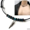 N2456c Collier plume homme sur cordon cuir ajustable - Bijoux Colliers en ligne Ninanina