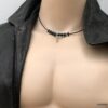 N2456e Collier plume homme sur cordon cuir ajustable - Bijoux Colliers en ligne Ninanina