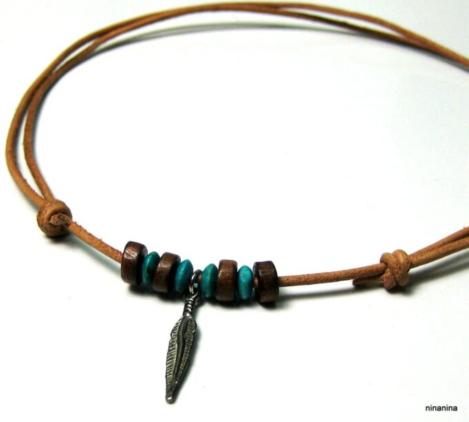 N2456ter collier cordon cuir homme et plubme