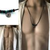 N2458 Collier cordon cuir homme ajustable perles bois - Bijoux Colliers en ligne Ninanina