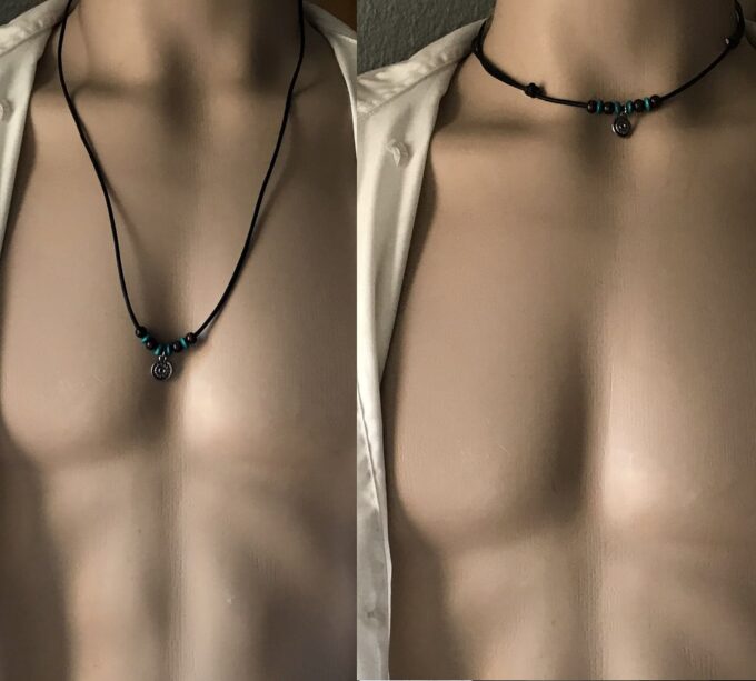 N2458a Collier cordon cuir homme ajustable perles bois - Bijoux Colliers en ligne Ninanina