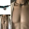N2458d Collier cordon cuir homme ajustable perles bois - Bijoux Colliers en ligne Ninanina