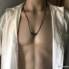 N2458e Collier cordon cuir homme ajustable perles bois - Bijoux Colliers en ligne Ninanina