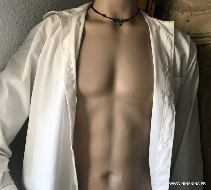 N2458f Collier cordon cuir homme ajustable perles bois - Bijoux Colliers en ligne Ninanina