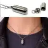 N2472 Pendentif Pilulier Acier Inoxydable Argenté - Collier Homme Artisanal - Bijoux Colliers hommes en ligne Ninanina