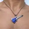 N2476 CCollier homme guitare bass bleue Acier argenté - Bijoux colliers hommes en ligne Ninanina
