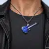 N2476a CCollier homme guitare bass bleue Acier argenté - Bijoux colliers hommes en ligne Ninanina