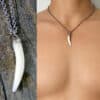 N2483 Collier artisanal homme avec pendentif dent de tigre en nacre blanche et chaine acier inoxydable argenté - Bijoux Colliers ethniques en ligne Ninanina