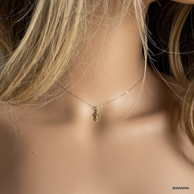 N2507c Collier Croix Plaqué Or Minimaliste Pour Femme - Bijoux Colliers Femmes en ligne Ninanina