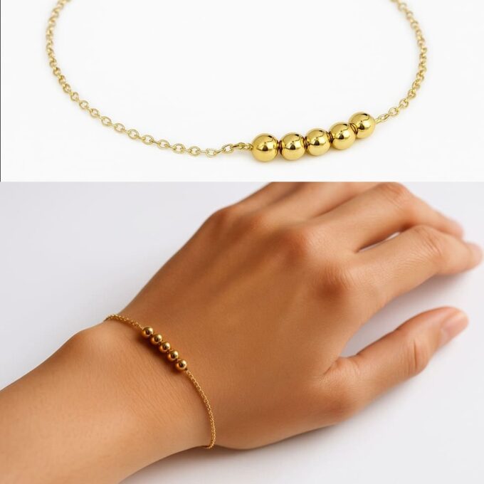 N2509 Bracelet perles Argent 925 Plaqué Or sur chainette 14 carats gold filled artisanal - Bijoux Bracelets en ligne Ninanina