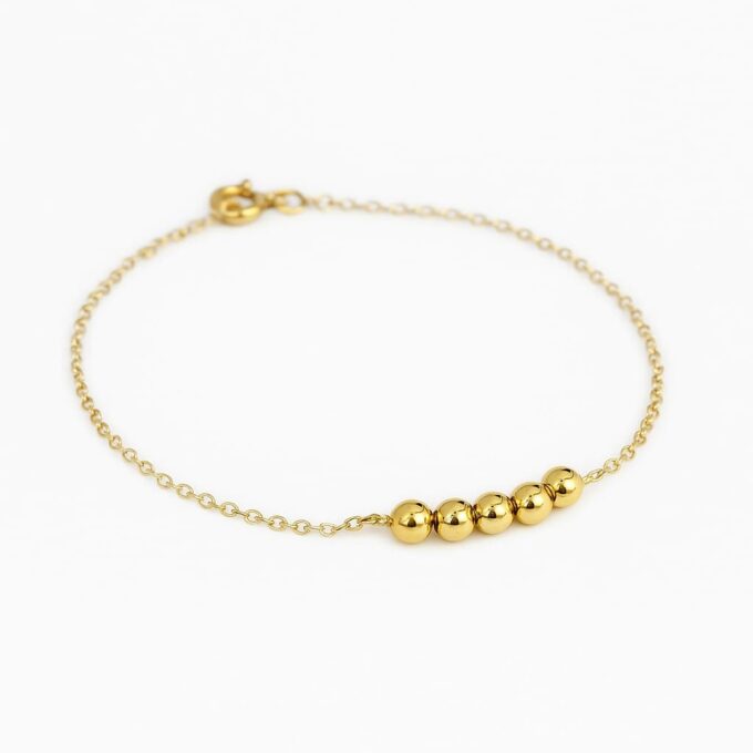 N2509a Bracelet perles Argent 925 Plaqué Or sur chainette 14 carats gold filled artisanal - Bijoux Bracelets en ligne Ninanina