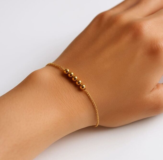 N2509b Bracelet perles Argent 925 Plaqué Or sur chainette 14 carats gold filled artisanal - Bijoux Bracelets en ligne Ninanina