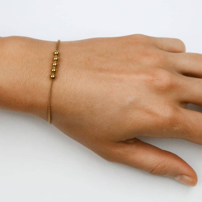 N2509c Bracelet perles Argent 925 Plaqué Or sur chainette 14 carats gold filled artisanal - Bijoux Bracelets en ligne Ninanina