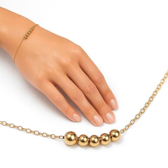 N2509d Bracelet perles Argent 925 Plaqué Or sur chainette 14 carats gold filled artisanal - Bijoux Bracelets en ligne Ninanina