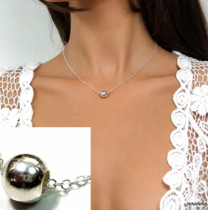 N2516 Collier femme court artisanal perle ronde Argent 925 massif - Bijoux collliers femmes en ligne Ninanina