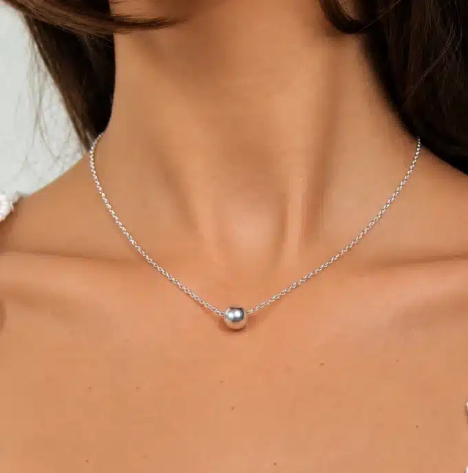 N2516â Collier femme court artisanal perle ronde Argent 925 massif - Bijoux collliers femmes en ligne Ninanina