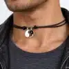 N2532a Collier yin et yang blanc et noir cordon cuir réglable - Bijoux colliers hommes en ligne Ninanina