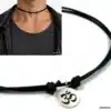 N2539b Collier ohm argent 925 sur cordon cuir noir réglable - Bijoux colliers hommes en ligne Ninanina