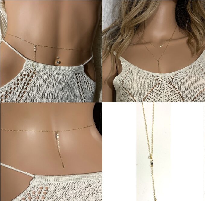 N2553K Chaine de taille Plaqué Or 14 carats motif losange - Bijoux de corps en ligne Ninanina