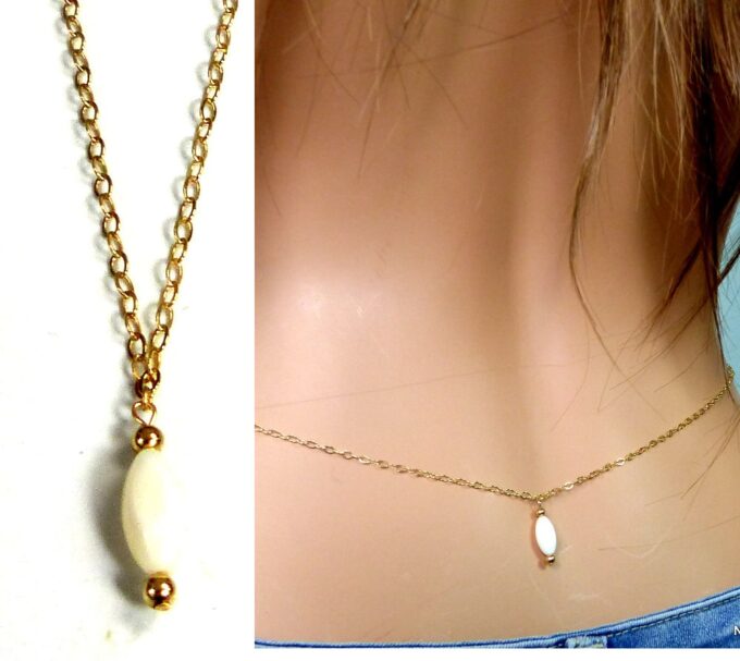 N2554ter Chaine de taille de ventre or plaqué goutte nacre