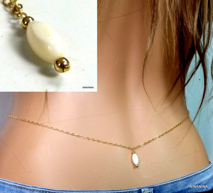 N2554terd Chaine de taille de ventre or plaqué goutte nacre