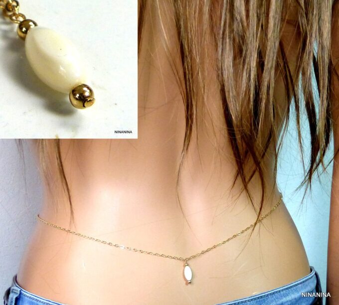 N2554terf Chaine de taille de ventre or plaqué goutte nacre