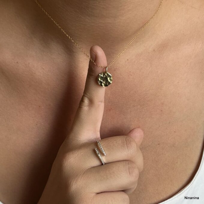 N2560a Collier médaille Or Plaqué Martelé Argent 925 Et Chaine Or Laminé - Bijoux Colliers plaqués or en ligne Ninanina