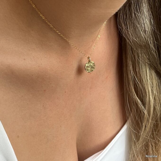 N2560c Collier médaille Or Plaqué Martelé Argent 925 Et Chaine Or Laminé - Bijoux Colliers plaqués or en ligne Ninanina