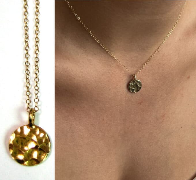 N2560f Collier médaille Or Plaqué Martelé Argent 925 Et Chaine Or Laminé - Bijoux Colliers plaqués or en ligne Ninanina