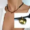 N2563b Collier pendentif coeur Argent 925 massif Plaqué Or cordon cuir - Bijoux colliers femmes en ligne Ninanina