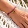N2565A Bracelet cuir coeur Argent 925 massif Plaqué Or 24 carats femme - Bijoux bracelets femmes en ligne Ninanina