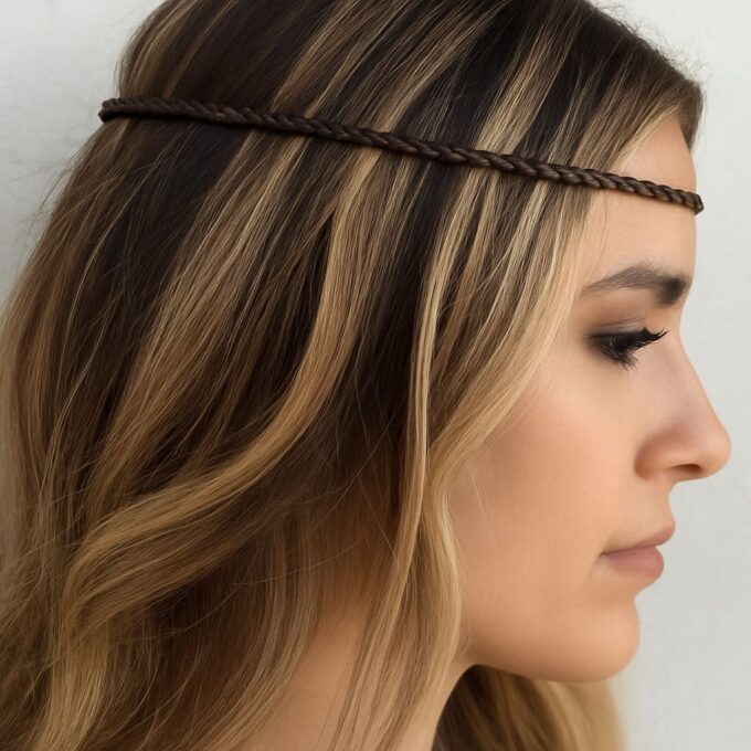 N2582 Headband Cuir Tressé femme minimaliste style boheme chic - Accessoires de coiffures femmes en ligne Ninanina