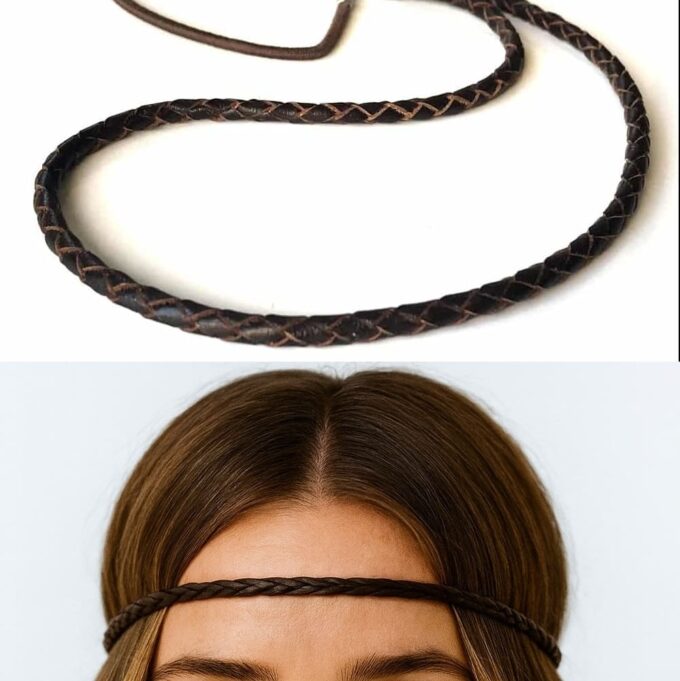 N2582d Headband Cuir Tressé femme minimaliste style boheme chic - Accessoires de coiffures femmes en ligne Ninanina