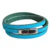 N2590 Bracelet 3 tours cuir turquoise fermoir acier inoxydable argenté - Bijoux bracelets hommes en ligne Ninanina