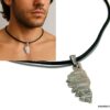 N2593 Collier Corse homme artisanal - pendentif gravé en Acier inoxydable sur cordon cuir noir - Bijoux colliers en ligne Ninanina