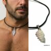 N2593c Collier Corse homme artisanal - pendentif gravé en Acier inoxydable sur cordon cuir noir - Bijoux colliers en ligne Ninanina