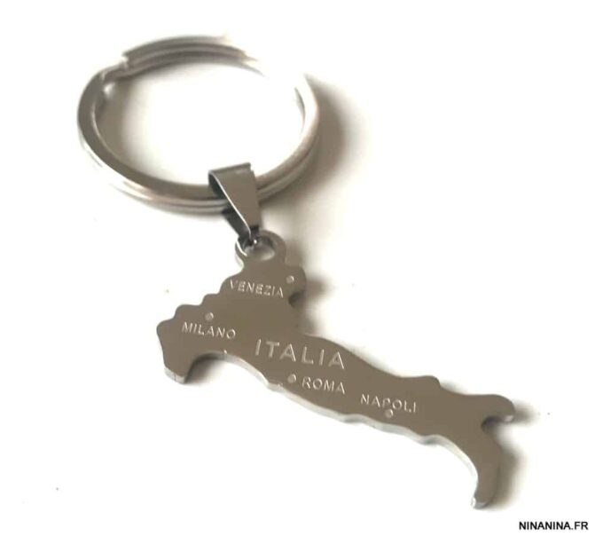 N2625b Porte clé Italie pendentif carte Acier inoxydable argenté - Accessoires en ligne Ninanina