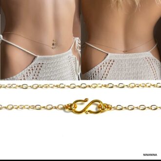 Bijoux Ninanina : chaîne de taille artisanale en or plaqué avec un pendentif infini portée